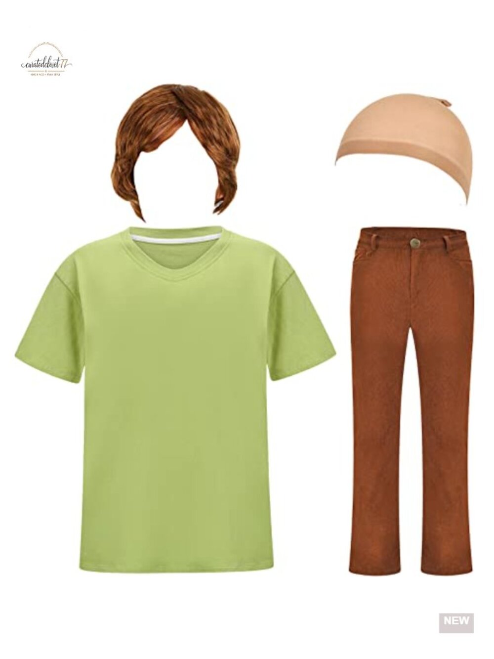 Men's Halloween Costume Set V-Neck Shirt Pants Wig Cosplay Party
